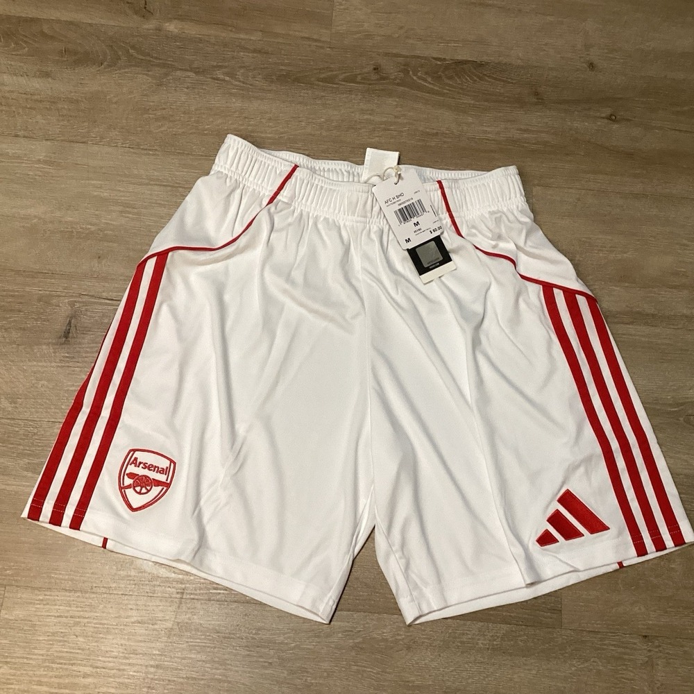 NWT Adidas Arsenal FC 25 / 26 Mens Sz M White Red Home Soccer Shorts JI9515